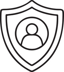 User Shield Icon, Protected Profile Symbol, Privacy and Security Vector in Black Minimal Style
