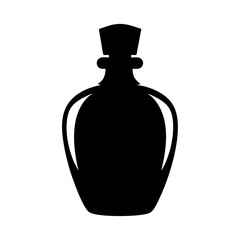 Silhouette illustration of a vintage potion bottle with stopper and curved body