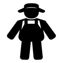 Silhouette of a farmer wearing overalls and a hat stands facing forward