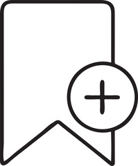Bookmark Add Icon, Simple Black Design with Plus Symbol, Save or Add Bookmark Feature, Flat Vector