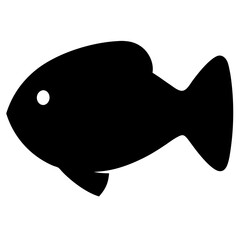 Simple black silhouette of a fish with a white eye in isolation