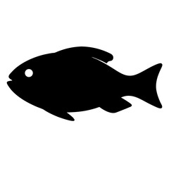 Simple black silhouette of a fish, swimming to the left, white background