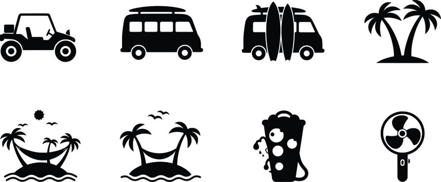 Beach Fun with Vehicles, Palm Trees, and Refreshing Drinks in a Tropical Paradise