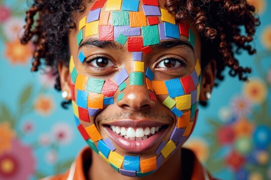 Colorful and Diverse Avatar Portrait Created Through Merging Unique Headshots in a Digital Mosaic