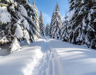 Snowy Step in a Deep Winter Forest
