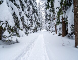 Snowy Step in a Deep Winter Forest