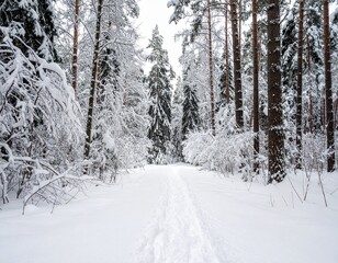 Snowy Step in a Deep Winter Forest
