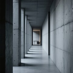Obraz premium Concrete Corridor with Symmetrical Pillars and Soft Lighting