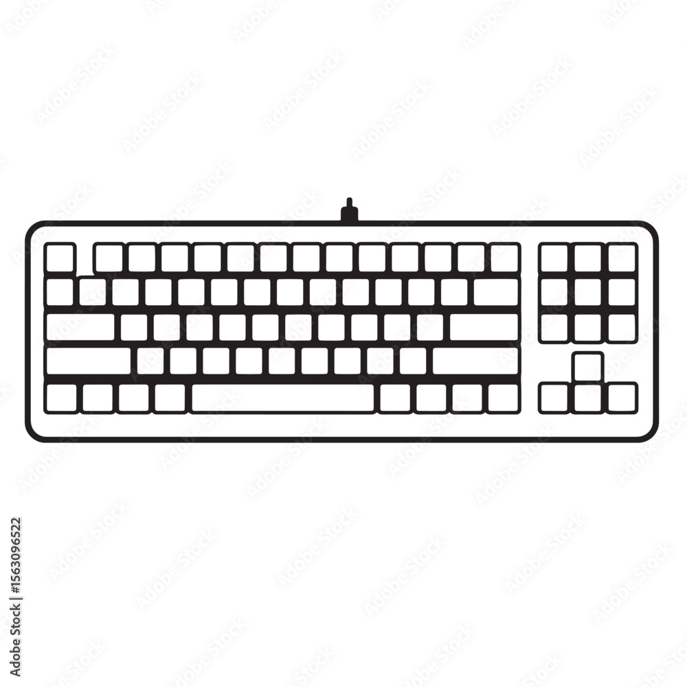 Fototapete Black line art illustration of a computer keyboard with keys and ornament set