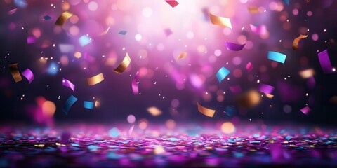 A vibrant display of colorful confetti raining down against a soft focus purple background, creating a festive and celebratory mood perfect for any joyful occasion.