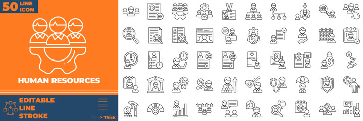 Human Resources Line Editable Icons set. Vector illustration in modern thin line style of human resources icons: manager, teamwork, strategy, etc
