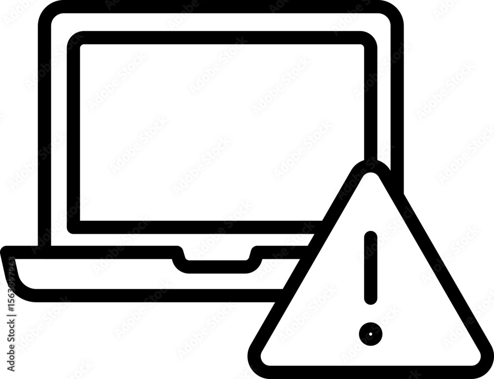 Fototapete laptop computer warning alert error caution technology device screen symbol laptop with warning sign