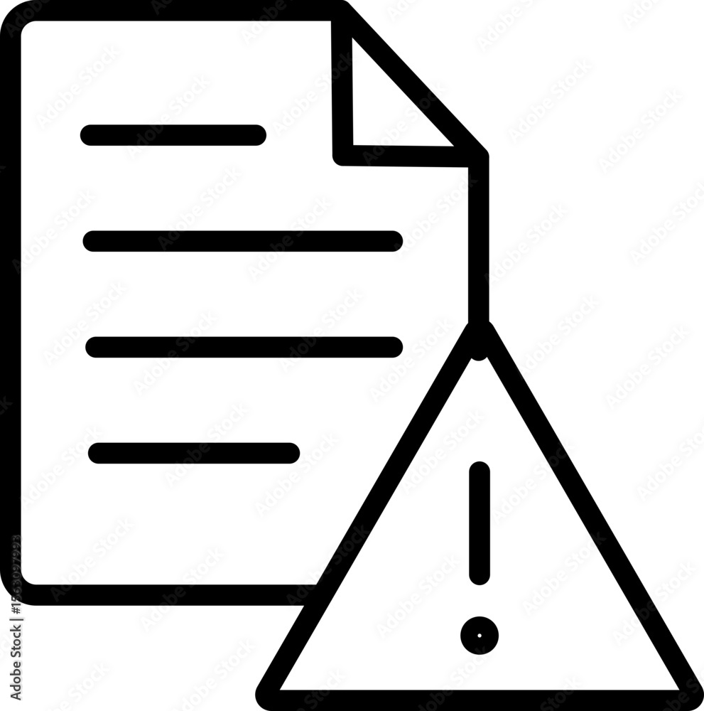 Poster document with warning symbol black outline icon represents file error alert or caution in digital co