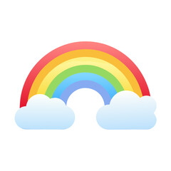 Colorful Rainbow Icon with Clouds Cartoon Flat Design