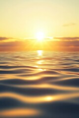 A stunning sunset over calm ocean waters, casting golden reflections on the gentle waves, creating a serene and tranquil atmosphere perfect for relaxation.