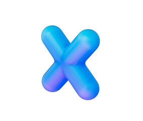 A sleek multiplication symbol with a smooth, matte blue finish and soft lighting. 3d illustration
