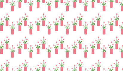 Tulip flower background seamless pattern design template with pot vase