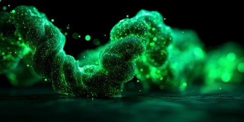 Fototapeta premium Dynamic green particle cloud swirling in dark background during a mesmerizing light display