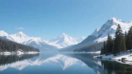 Serene Mountain Lake with Snow-Capped Peaks and Perfect Reflection