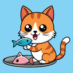 cat with a fish