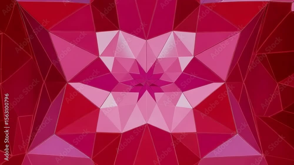 Poster a soft pink abstract background features a geometric pattern of triangles and polygons with a bright