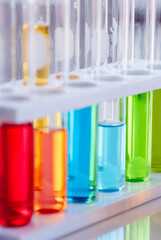 Vertical Horizon Science laboratory chemistry test science lab with microscope glass tubes on white...