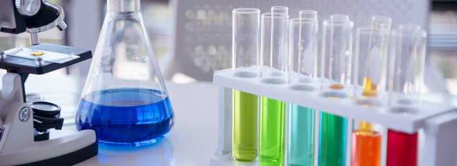 Banner Science laboratory chemistry test science lab with microscope glass tubes chemical beaker...