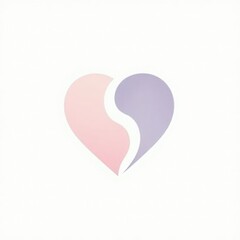 Abstract heart shape divided into two pastel colors pink and purple with a soft gradient effect and a white dividing line
