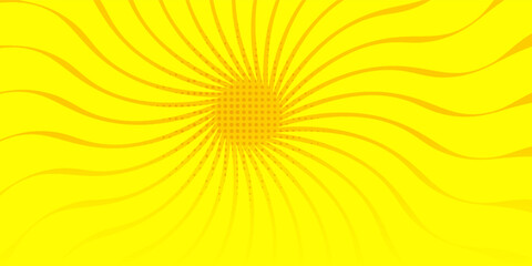Abstract yellow comic background. yellow starburst with halftone. starburst manga background. spiral, swirl, comic rays