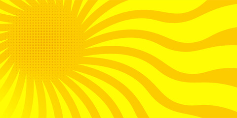 Abstract yellow comic background. yellow starburst with halftone. starburst manga background. spiral, swirl, comic rays