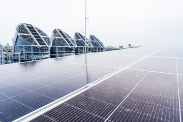 Solar panel and Cooling towers, Chillers, Induced draft cooling towers, Solar power on rooftop of...