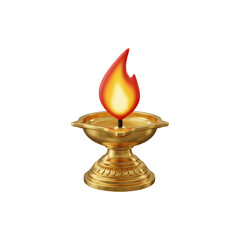 Brass diya lamp lit with flame for traditional Indian festival decoration concept