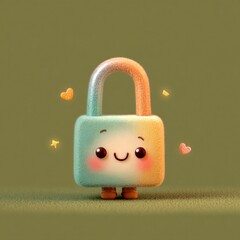 Cute Cartoon Padlock Character with Hearts and Stars