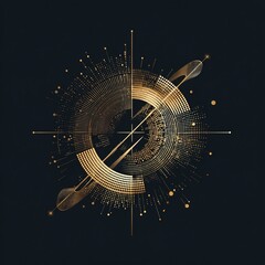 Abstract Golden Geometric Circular Design on Dark Backdrop