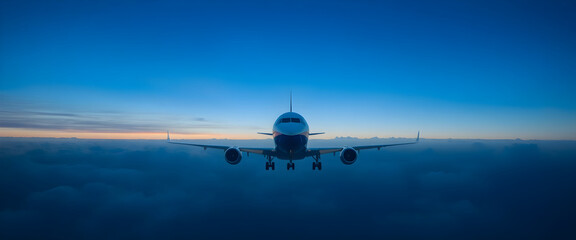 Naklejka premium Airplane Silhouette Against Blue Sky