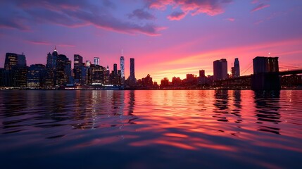 Fototapeta premium Stunning cityscape with skyscrapers at sunset