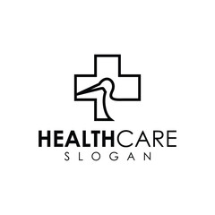 Naklejka premium health vector design logo with cross and stork