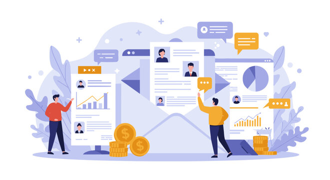 Business communication and data analysis vector illustration for financial and statistical reports