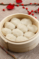 Northeastern sticky bean curd in red bamboo basket