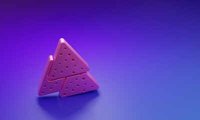 Pink Nachos icon isolated on purple-blue background. Tortilla chips or nachos tortillas. Traditional mexican fast food. Minimalism concept. 3D render illustration