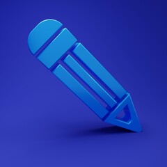 Blue Pencil icon isolated on blue background. Education sign. Drawing and educational tools. School office symbol. Minimalism concept. 3D render illustration