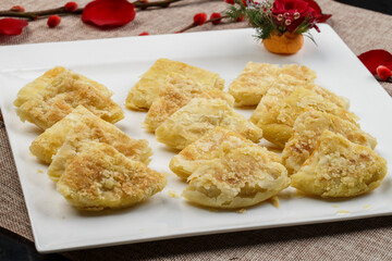 Durian puff pastry on a white porcelain plate
