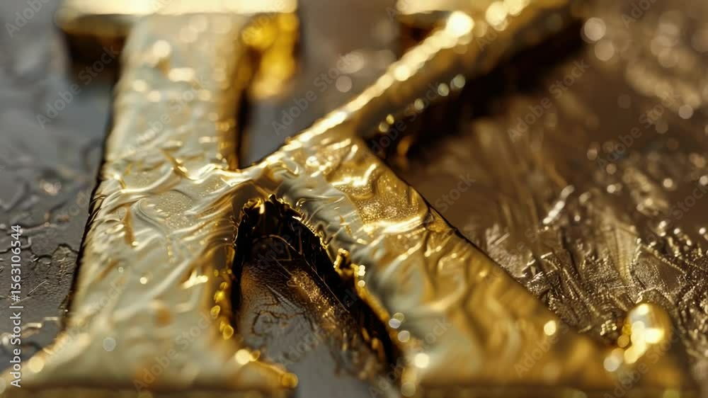 Poster a close-up shot of a golden letter resting on a table, providing an intimate look at the intricate d