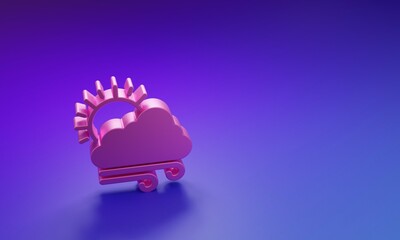 Pink Windy weather icon isolated on purple-blue background. Cloud with sun and wind. Minimalism concept. 3D render illustration