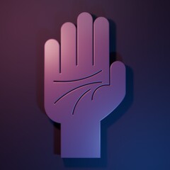 Purple Palmistry of the hand icon isolated on purple-blue background. Minimalism concept. 3D render illustration
