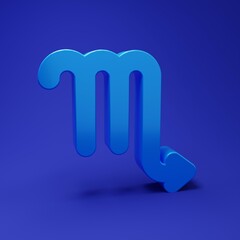 Blue Scorpio zodiac sign icon isolated on blue background. Astrological horoscope collection. Minimalism concept. 3D render illustration