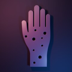 Purple Hand with psoriasis or eczema icon isolated on purple-blue background. Concept of human skin response to allergen or chronic body problem. Minimalism concept. 3D render illustration