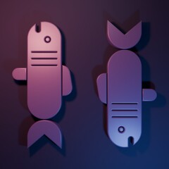 Purple Pisces zodiac sign icon isolated on purple-blue background. Astrological horoscope collection. Minimalism concept. 3D render illustration