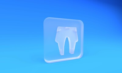 Frosted glass Pants icon isolated on blue background. Square frosted glass button. 3D render illustration