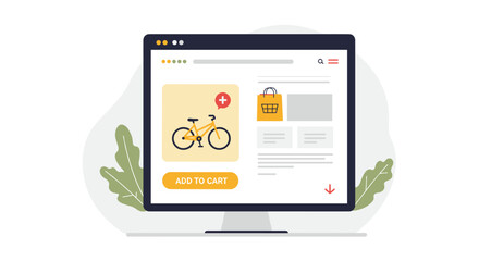 E-commerce vector illustration with bicycle product on online shopping website design